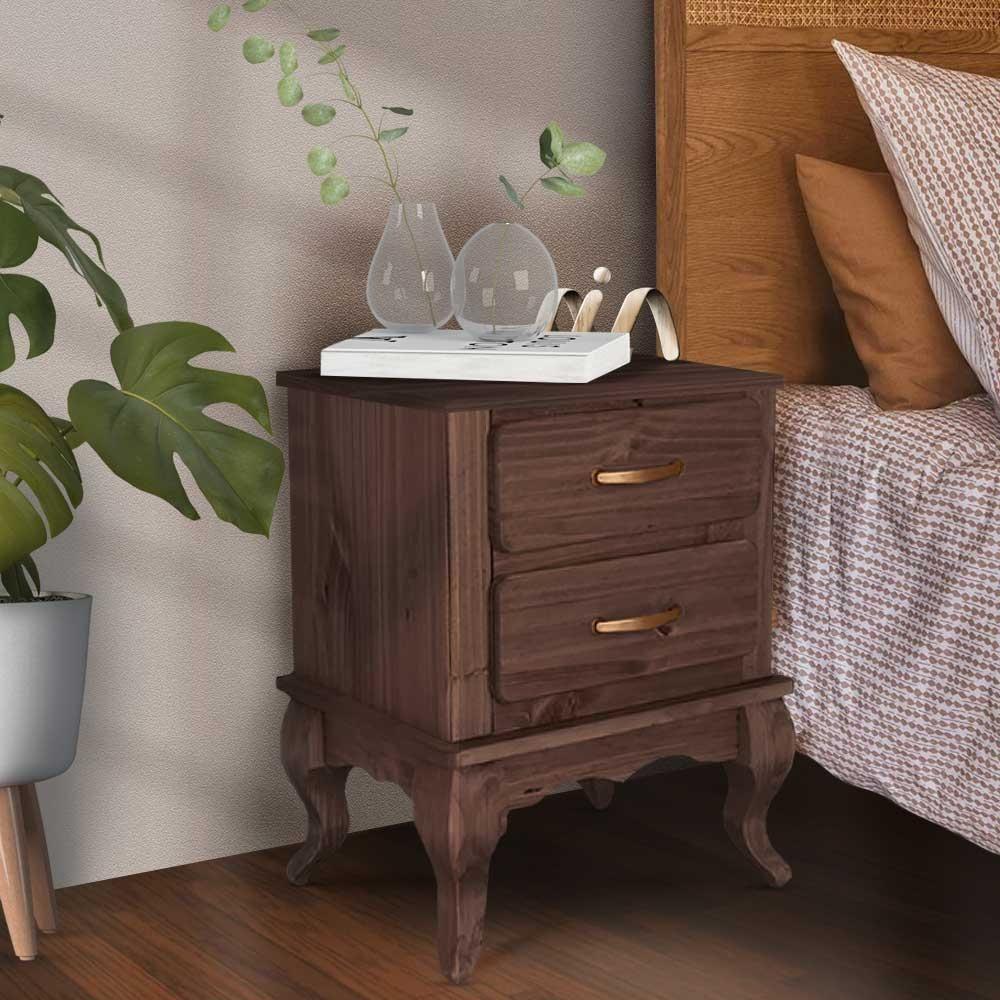 Mesa De Cabeceira Pequena 2 Gavetas Madeira Maciça Rústica Imbuia - 1