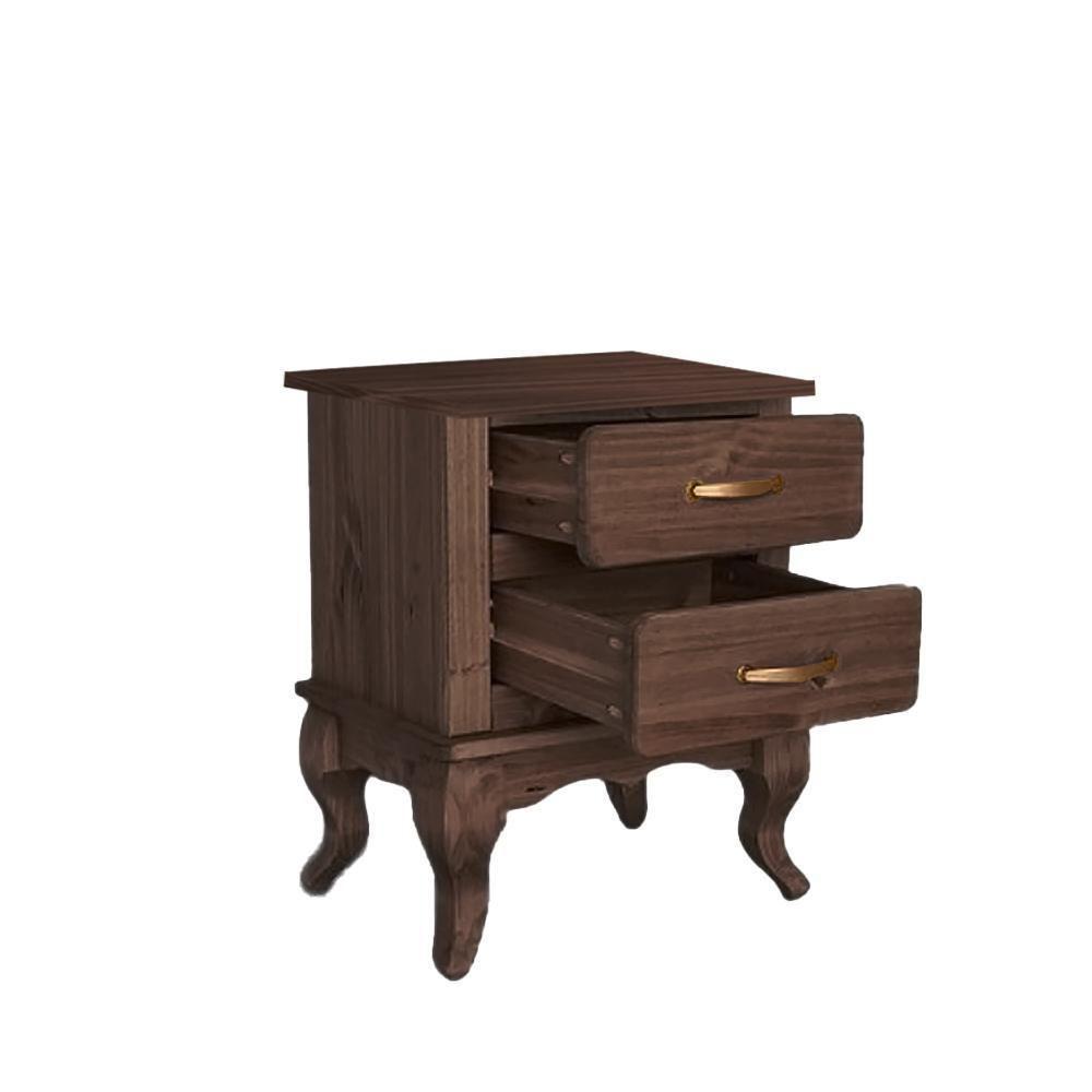 Mesa De Cabeceira Pequena 2 Gavetas Madeira Maciça Rústica Imbuia - 3