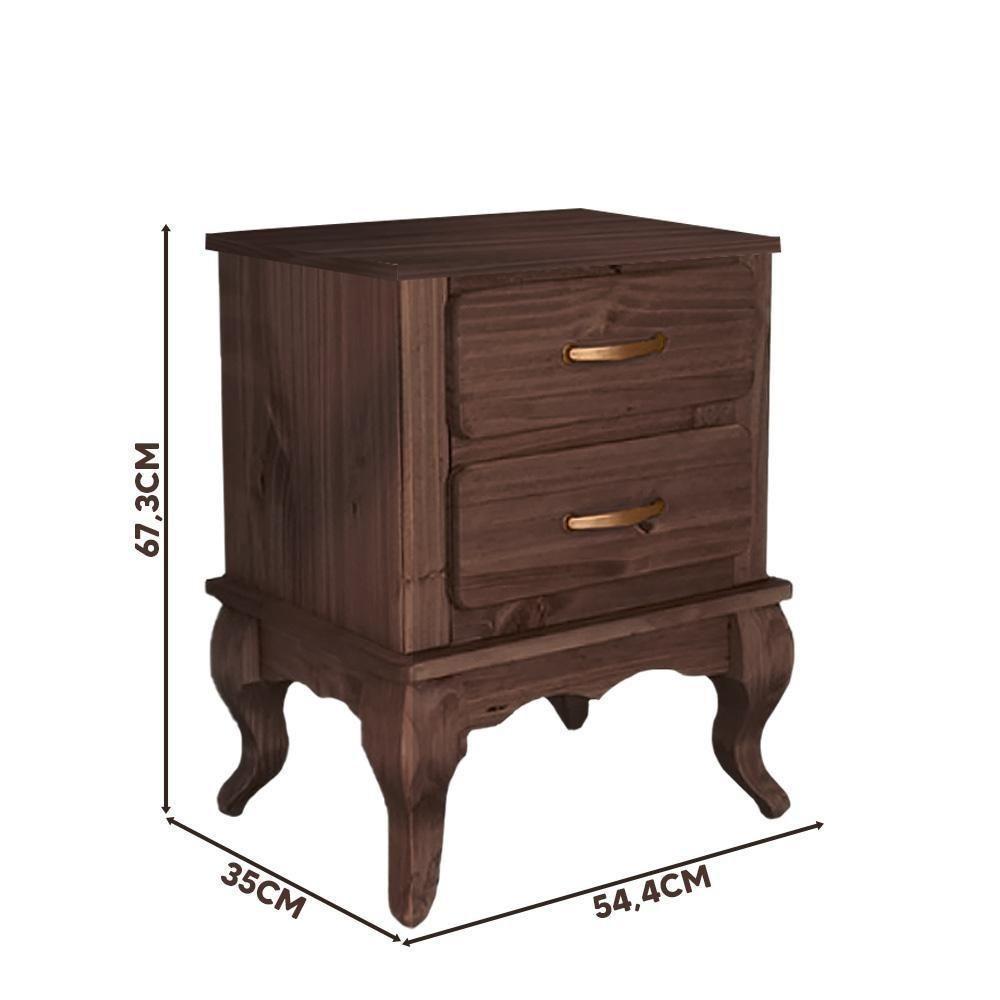 Mesa De Cabeceira Pequena 2 Gavetas Madeira Maciça Rústica Imbuia - 4