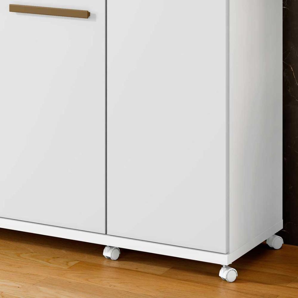 Balcão 3 Portas 1 Gaveta Para Microondas Com Rodinhas Branco - 3