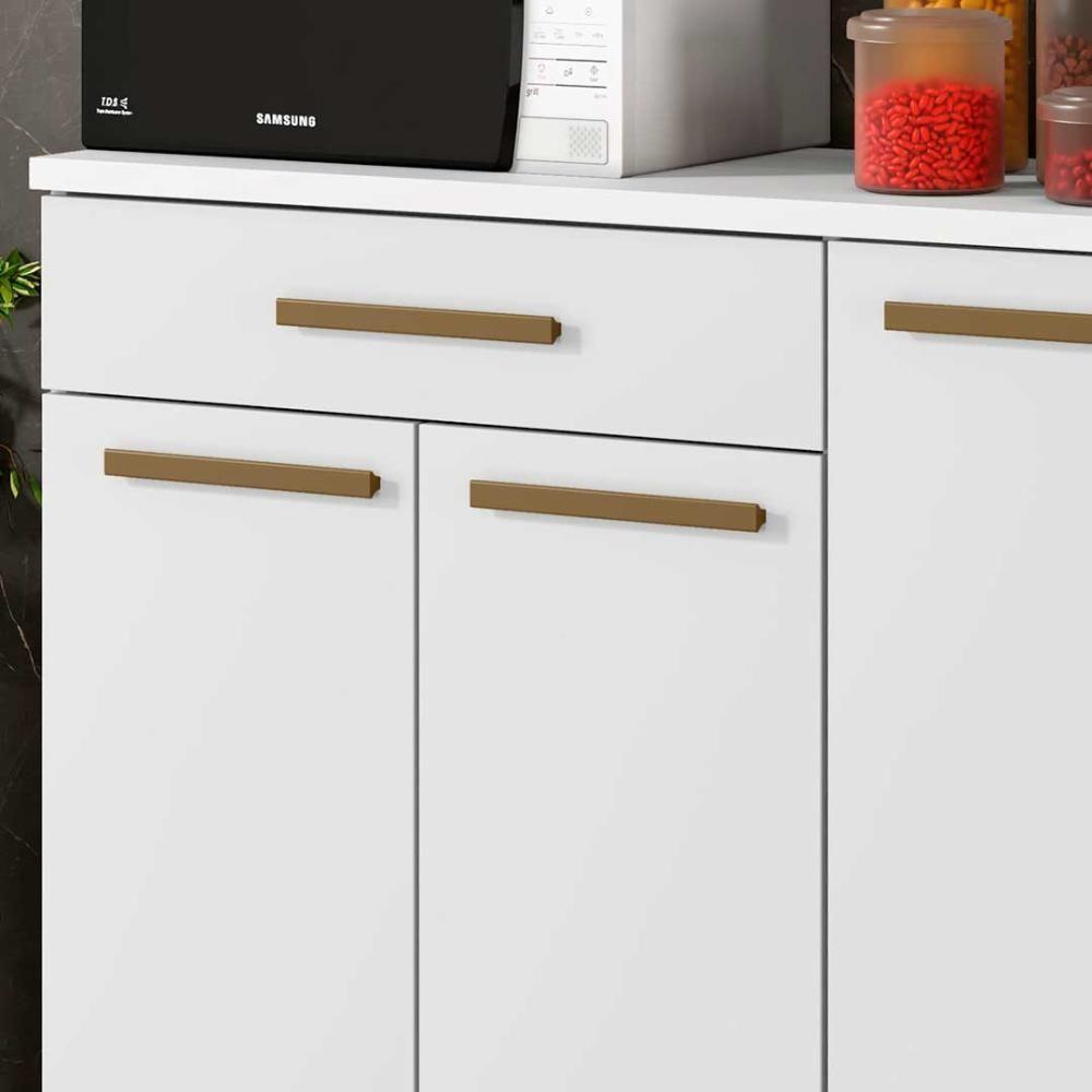 Balcão 3 Portas 1 Gaveta Para Microondas Com Rodinhas Branco - 4