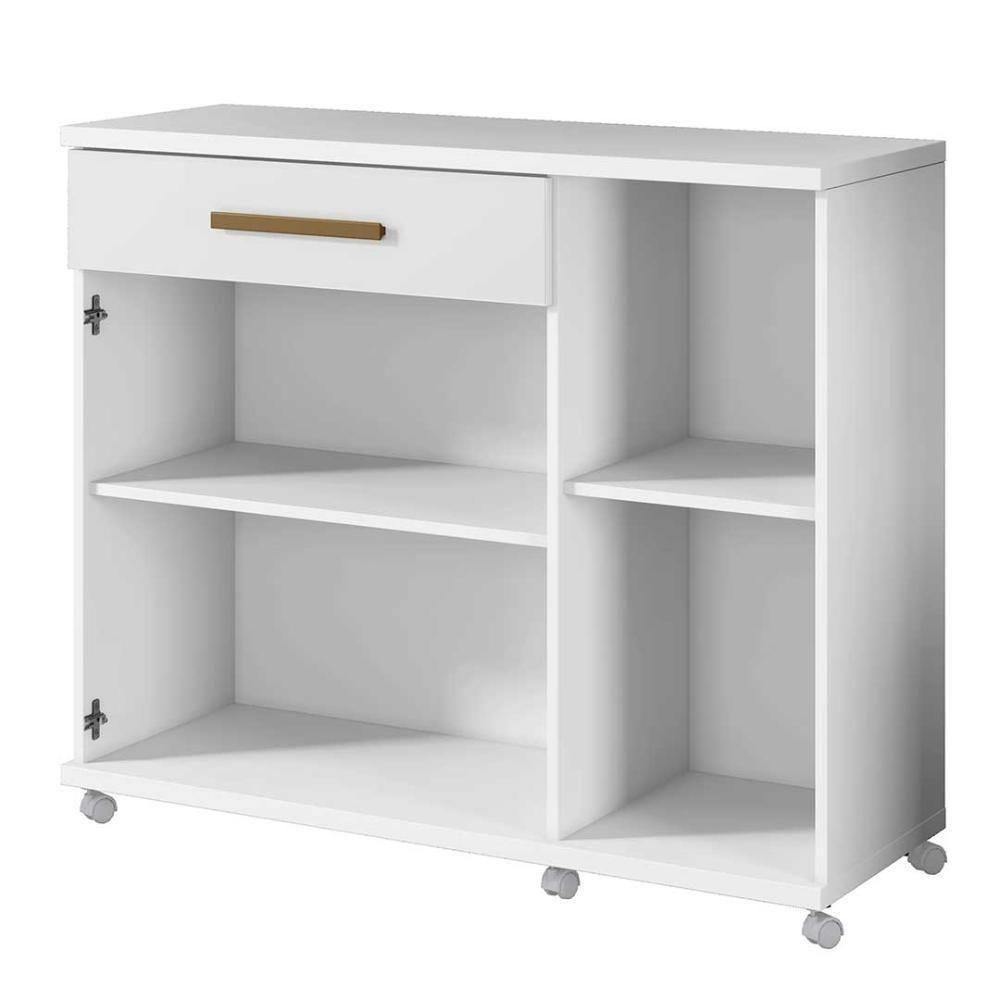 Balcão 3 Portas 1 Gaveta Para Microondas Com Rodinhas Branco - 5