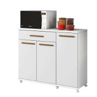 Balcão 3 Portas 1 Gaveta Para Microondas Com Rodinhas Branco - 6