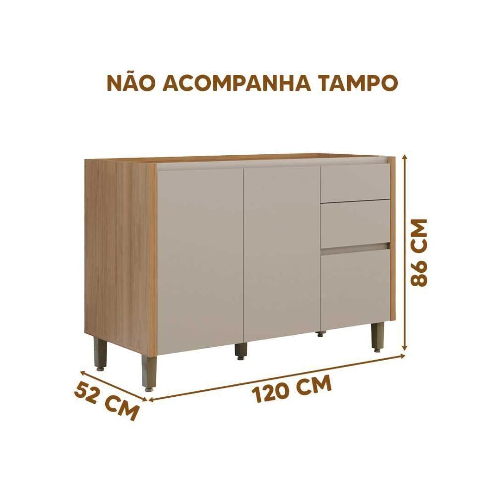 Armário Balcão Para Pia Sem Tampo Allure 3 Gavetas 2 Portas - 4