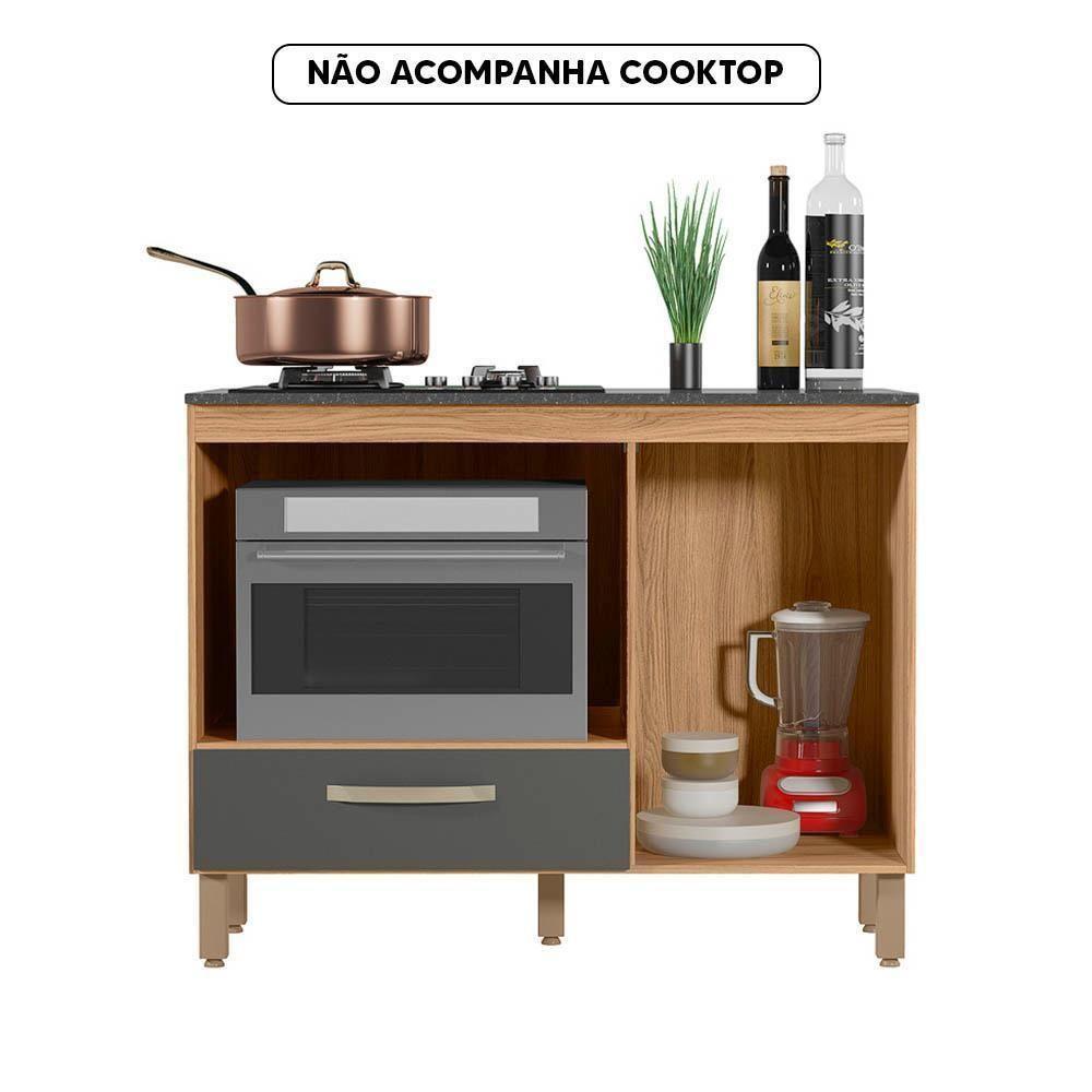 Balcão Para Cooktop 4 E 5 Bocas Cozinha 1 Porta 1 Gaveta Freijo-chumbo - 2