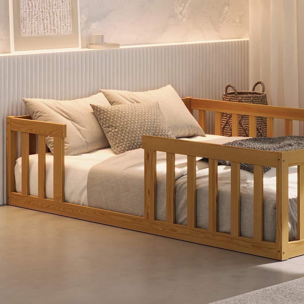 Cama Montessoriana Madeira Maciça Casal Nogueira Com Colchão - 4