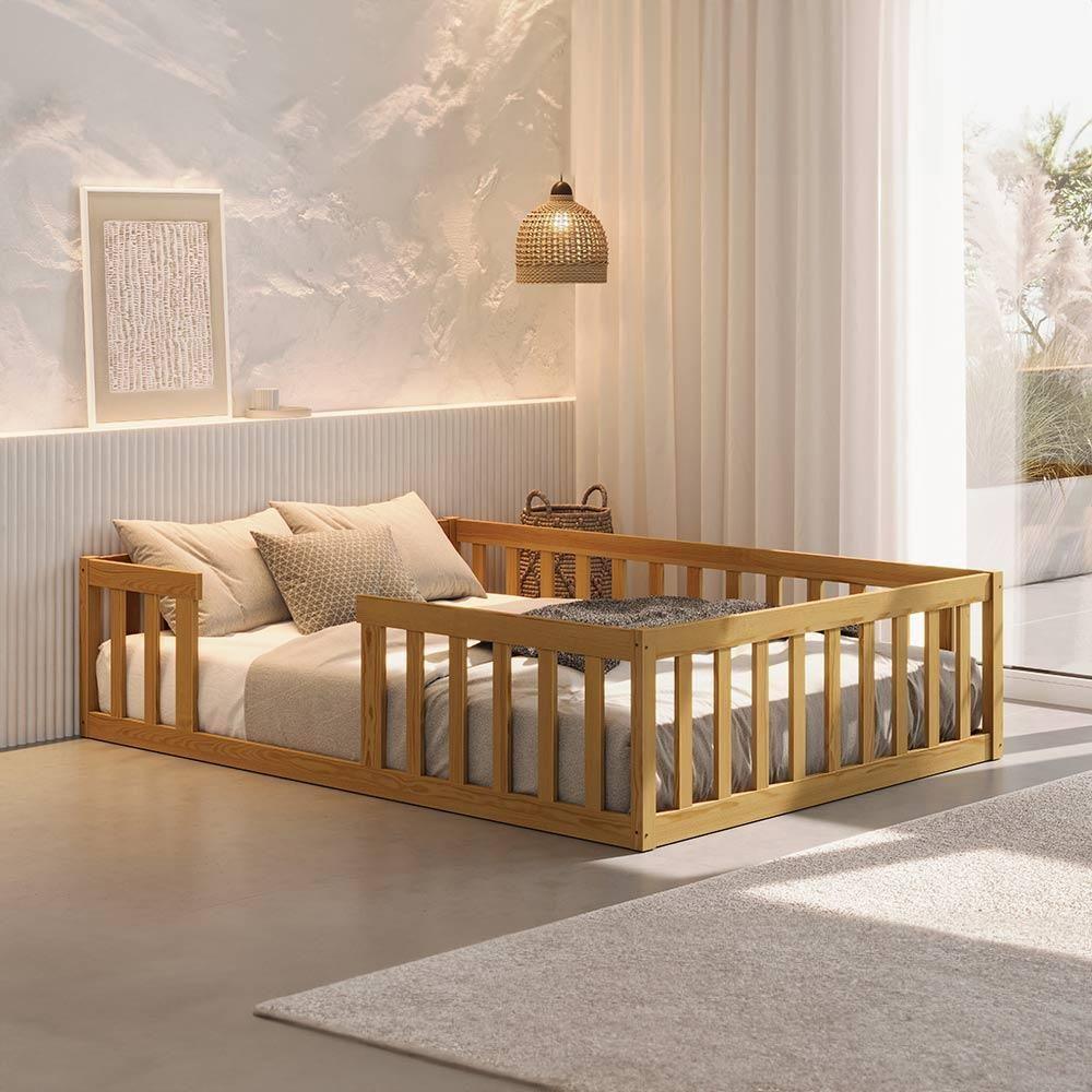 Cama Montessoriana Madeira Maciça Casal Nogueira Com Colchão - 6