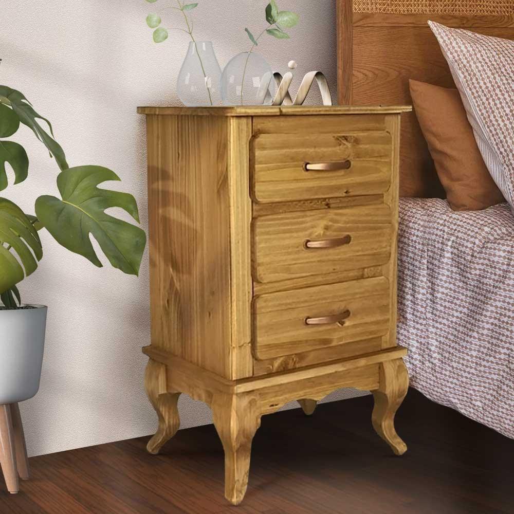 Mesa De Cabeceira Retro 3 Gavetas Rústica Pés Luís Xv Mel - 1