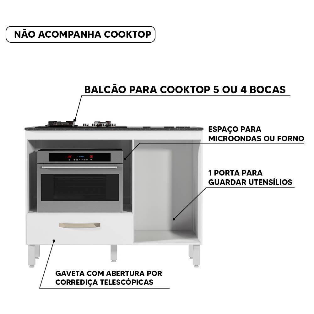 Balcão Para Cooktop 4 E 5 Bocas Cozinha 1 Porta 1 Gaveta Branco - 6