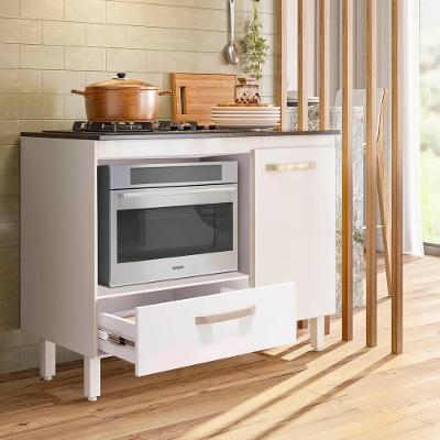 Balcão Para Cooktop 4 E 5 Bocas Cozinha 1 Porta 1 Gaveta Branco