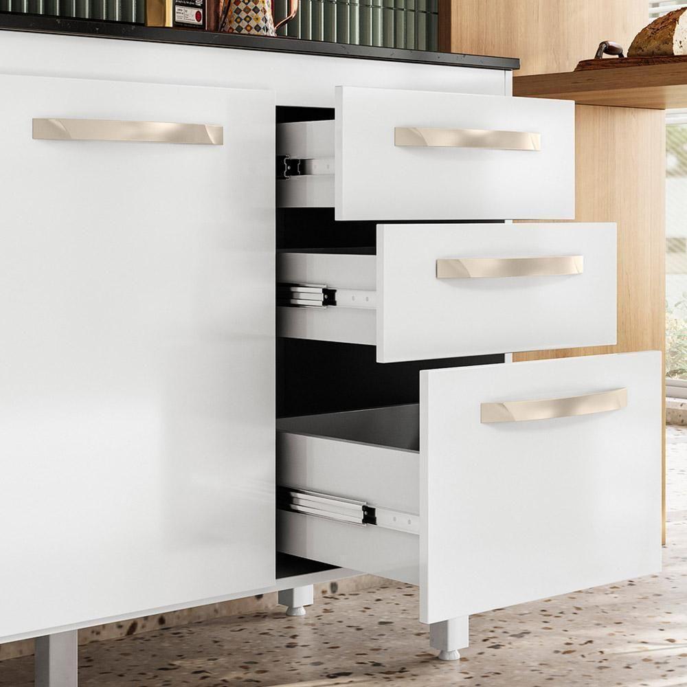 Balcão Cozinha Com Tampo Para Pia 1,20m 2 Portas 3 Gavetas Branco - 1