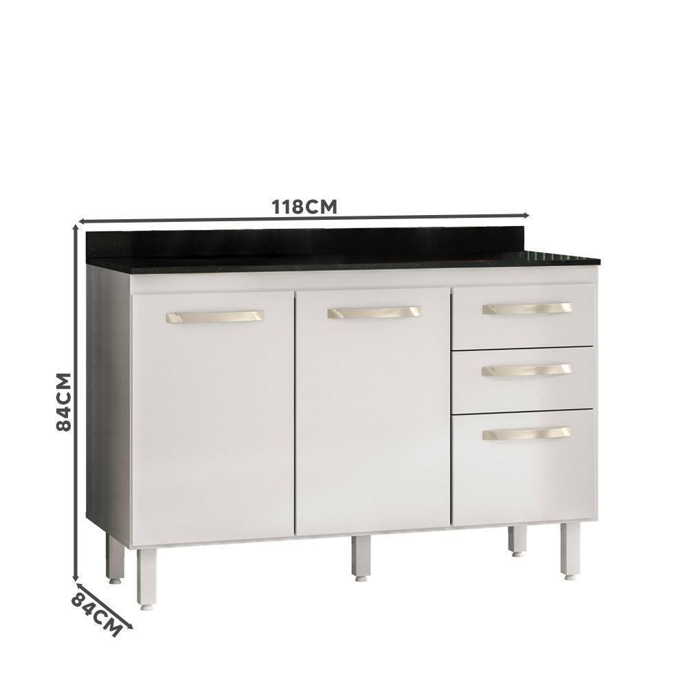 Balcão Cozinha Com Tampo Para Pia 1,20m 2 Portas 3 Gavetas Branco - 2