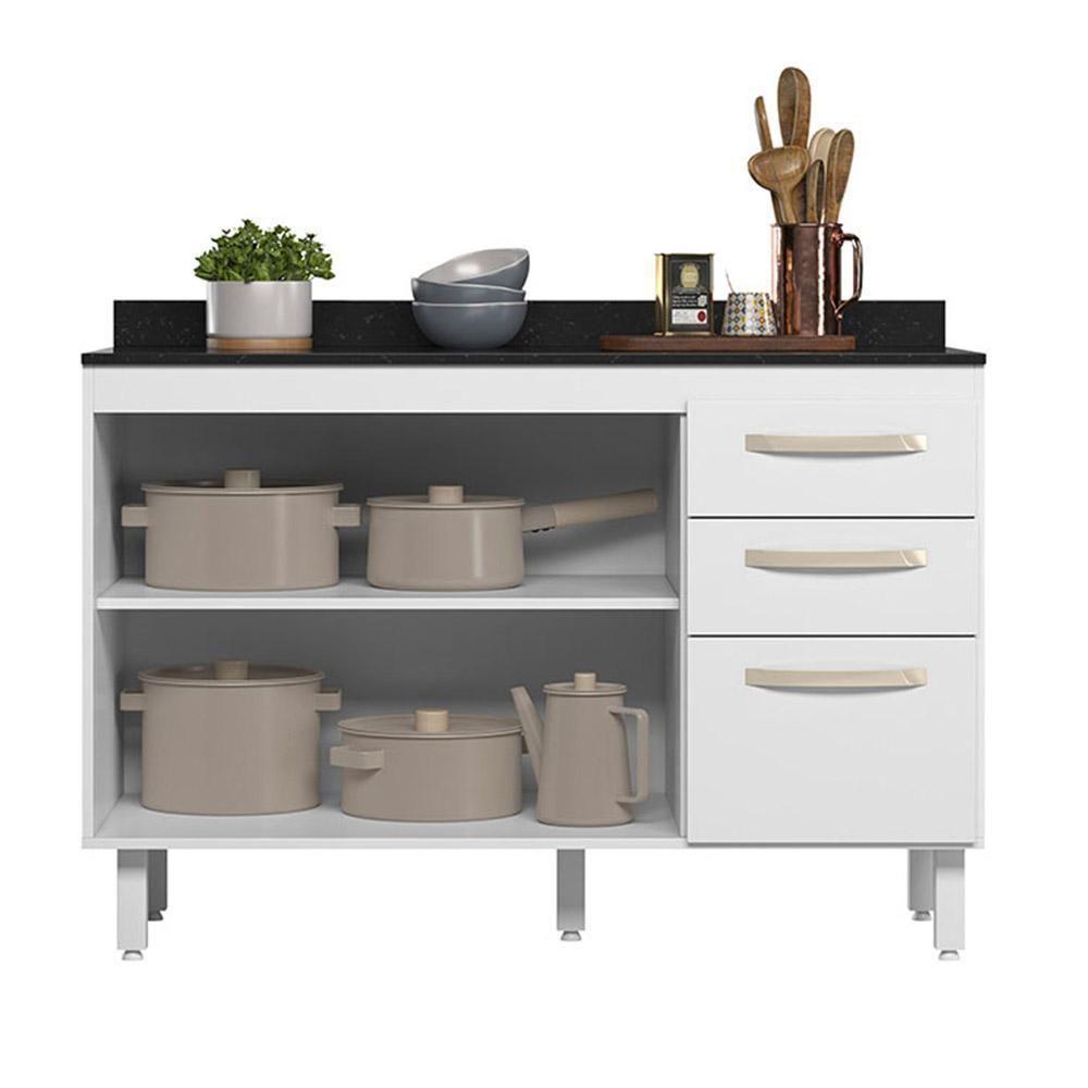 Balcão Cozinha Com Tampo Para Pia 1,20m 2 Portas 3 Gavetas Branco - 3