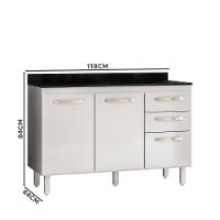 Balcão Cozinha Com Tampo Para Pia 1,20m 2 Portas 3 Gavetas Branco - 2