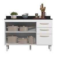 Balcão Cozinha Com Tampo Para Pia 1,20m 2 Portas 3 Gavetas Branco - 3