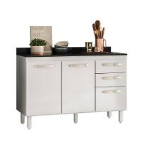 Balcão Cozinha Com Tampo Para Pia 1,20m 2 Portas 3 Gavetas Branco