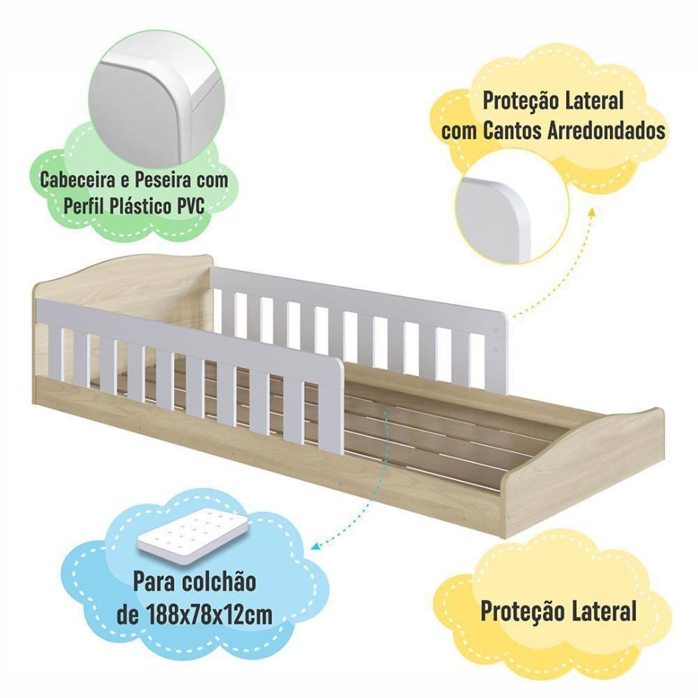 Cama Com Colchão Montessoriana Infantil C- Proteção Lateral - Carvalho-branco - 3