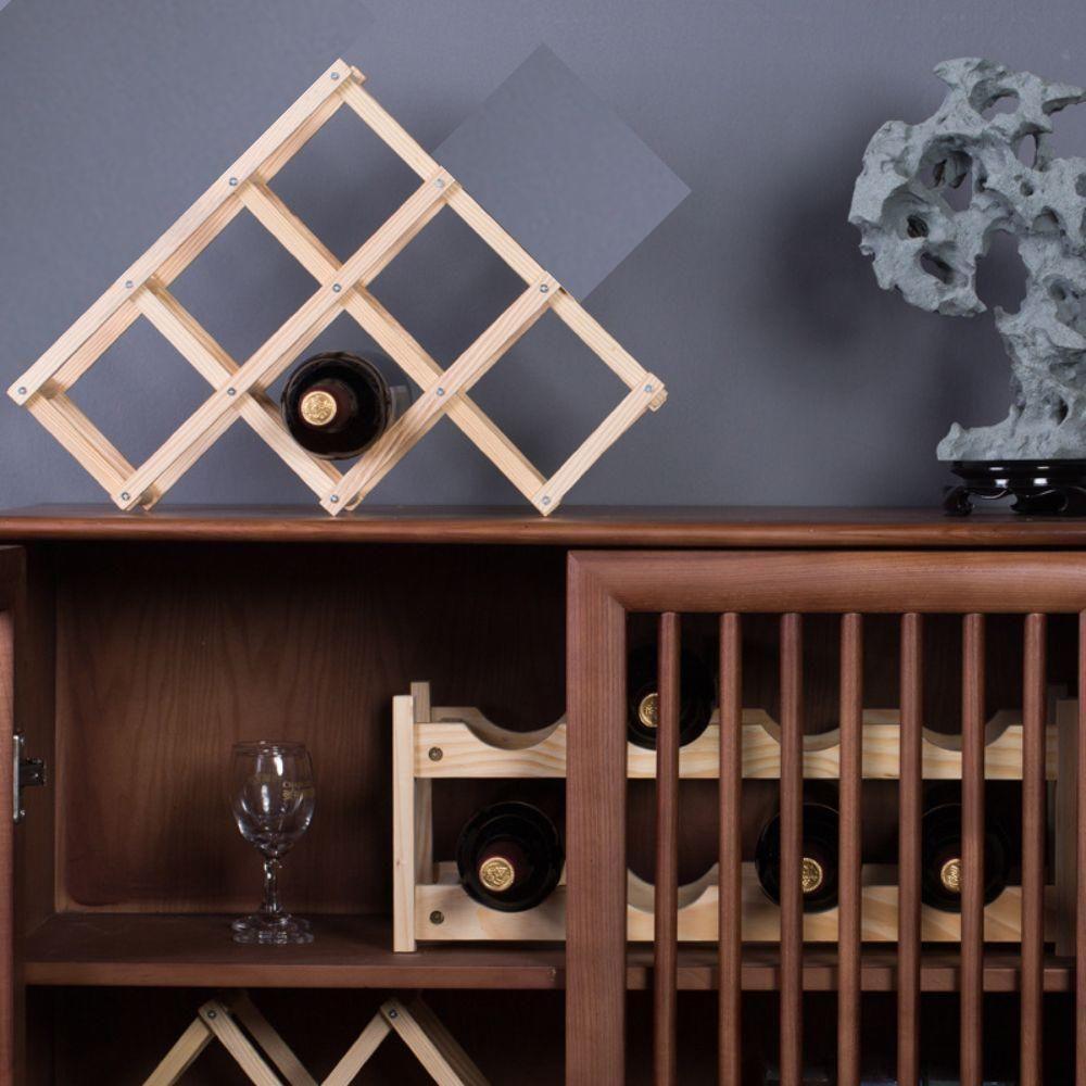 Adega Retratil Rack Vinhos Madeira Suporte Porta 6 Garrafas Bebidas Prateleira Mesa Bancada Dobravel - 3