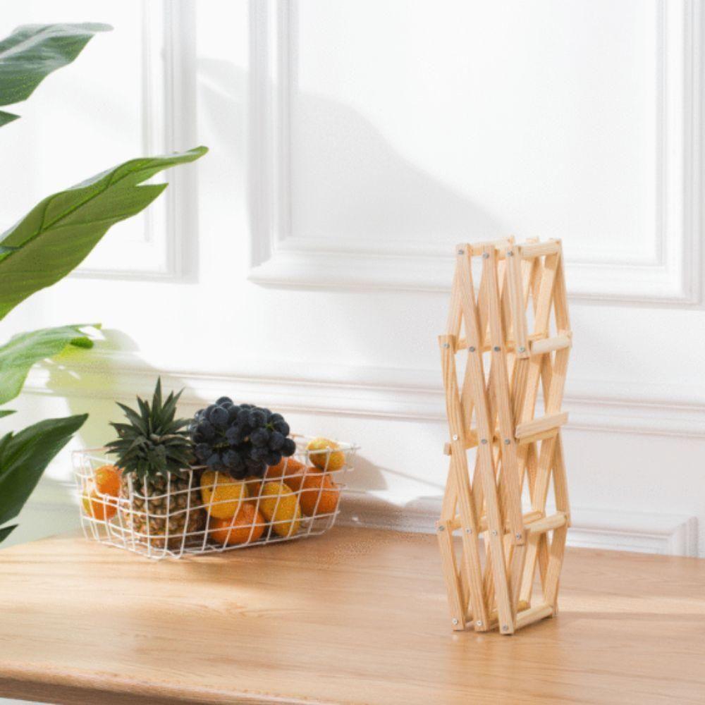 Adega Retratil Rack Vinhos Madeira Suporte Porta 6 Garrafas Bebidas Prateleira Mesa Bancada Dobravel - 6