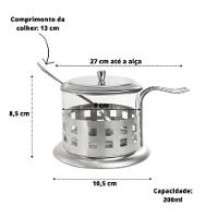 Acucareiro Inox Vidro Prata Kit Completo Luxo Colher Tampa Removivel Porta Acucar Sal Pote Alca Cha - 7