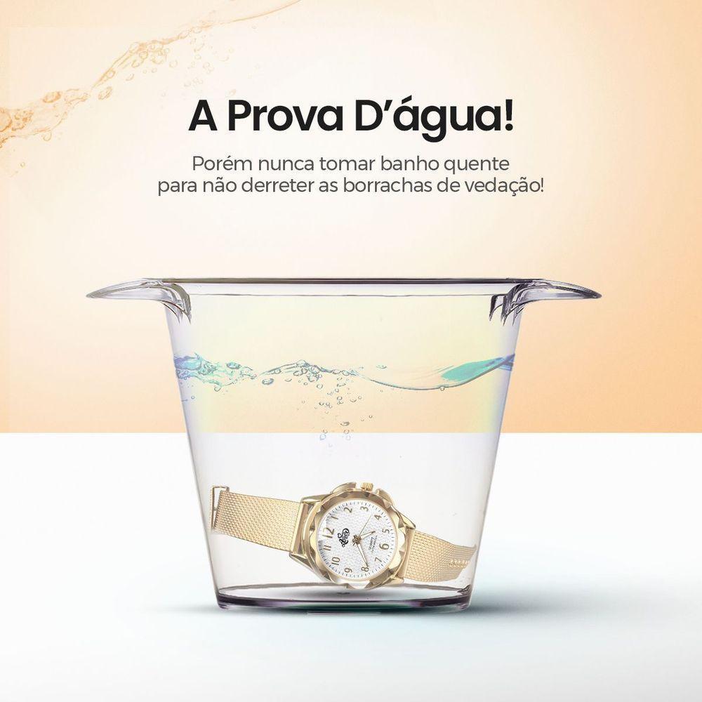 Relógio Feminino Relogio Banhado Dourado + Colar Brincos Aço Inox + Pulseira Silicone Original - 2