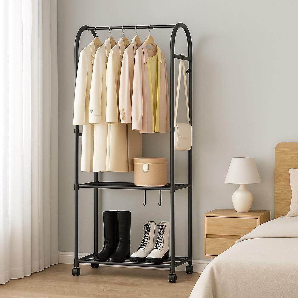 Arara Guarda Roupas Estante 2 Prateleiras Carrinho Organizador Cabideiro Quarto Vestiario Sapateira - 4