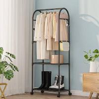 Arara Guarda Roupas Estante 2 Prateleiras Carrinho Organizador Cabideiro Quarto Vestiario Sapateira - 2