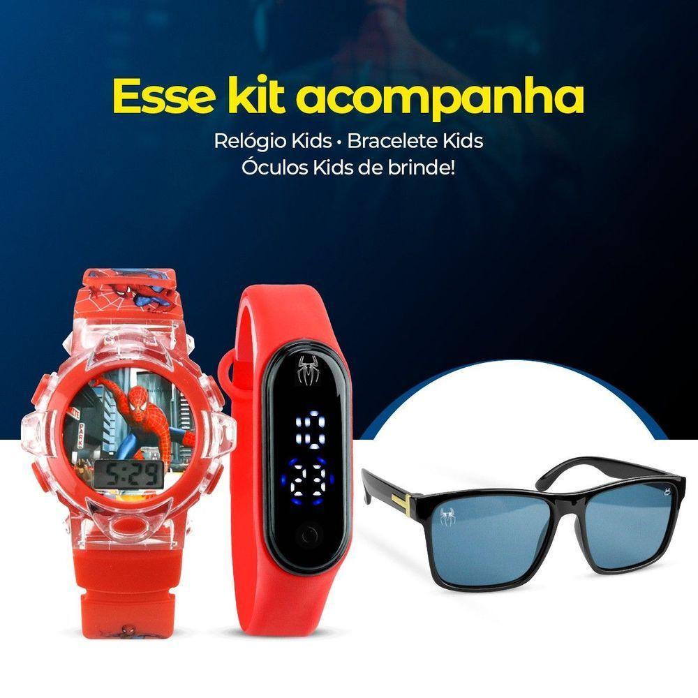 Relogio Homem Aranha Digital Infantil + Oculos Proteção Uv Ajustavel Original Presente Vermelho - 2