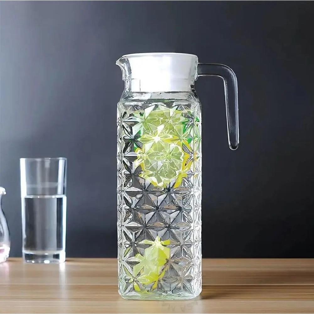 Jarra Vidro 1 Litro Diamond Tampa Suqueira Cristal Suco Agua Bebidas Porta Geladeira Alca Decorada - 6