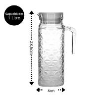 Jarra Vidro 1 Litro Diamond Tampa Suqueira Cristal Suco Agua Bebidas Porta Geladeira Alca Decorada - 2