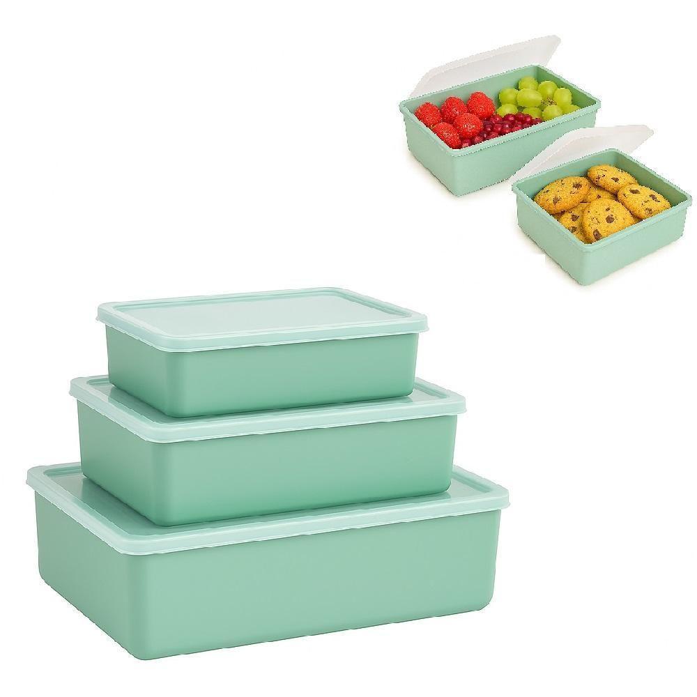 Kit Jogo 3 Potes Recipientes Multiuso Com Tampa Translucida Marmita P M G Lanche Fitness Verde - 1