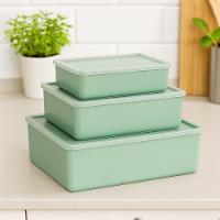 Kit Jogo 3 Potes Recipientes Multiuso Com Tampa Translucida Marmita P M G Lanche Fitness Verde - 3