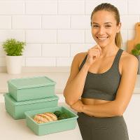 Kit Jogo 3 Potes Recipientes Multiuso Com Tampa Translucida Marmita P M G Lanche Fitness Verde - 4