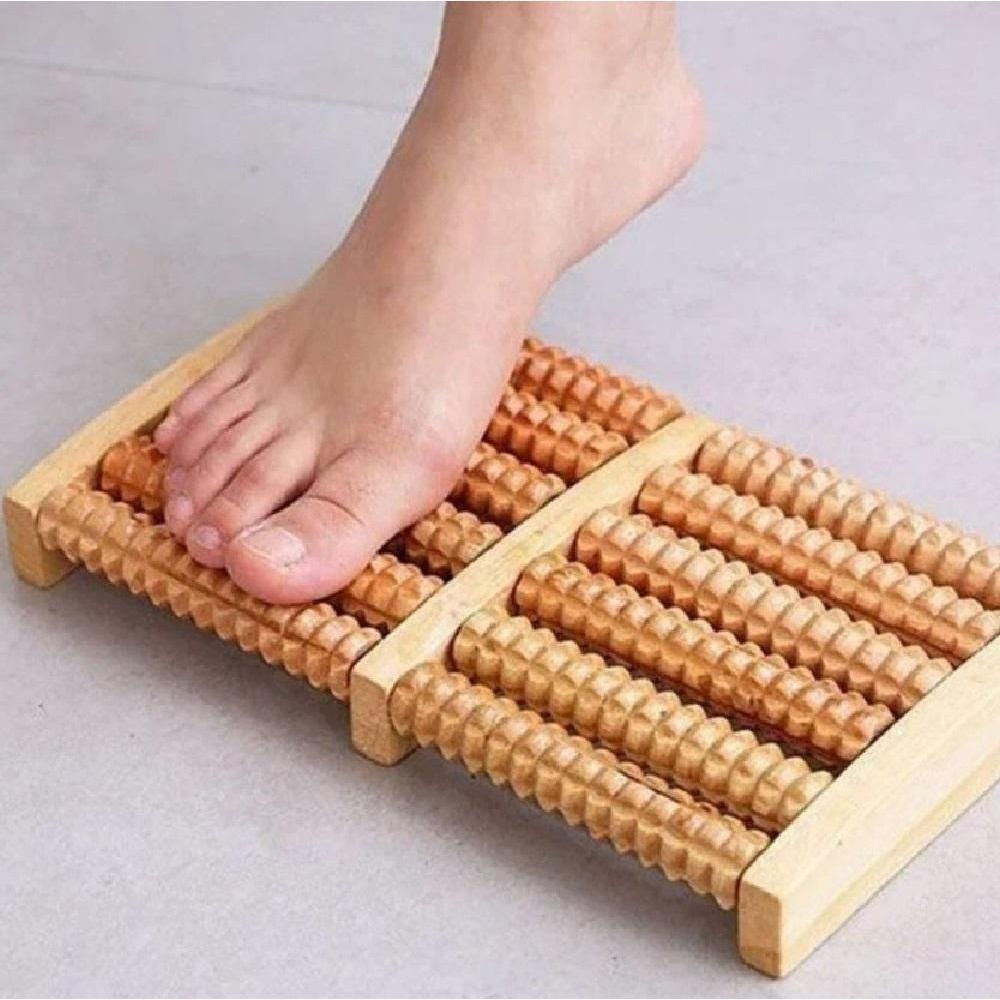 Massageador Pes Coluna Costas Madeira Terapia 10 Rolos Bambu Fisioterapia Alivio Dor Estresse - 2