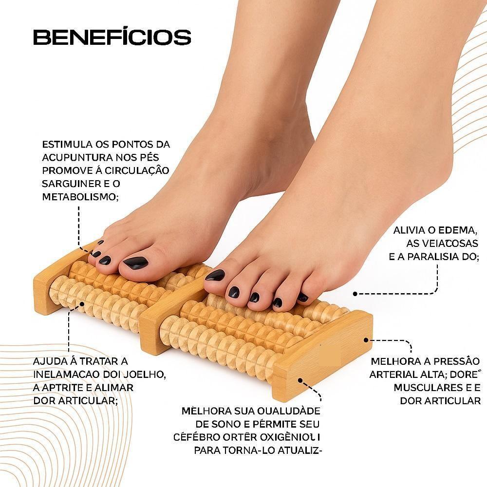 Massageador Pes Coluna Costas Madeira Terapia 10 Rolos Bambu Fisioterapia Alivio Dor Estresse - 3