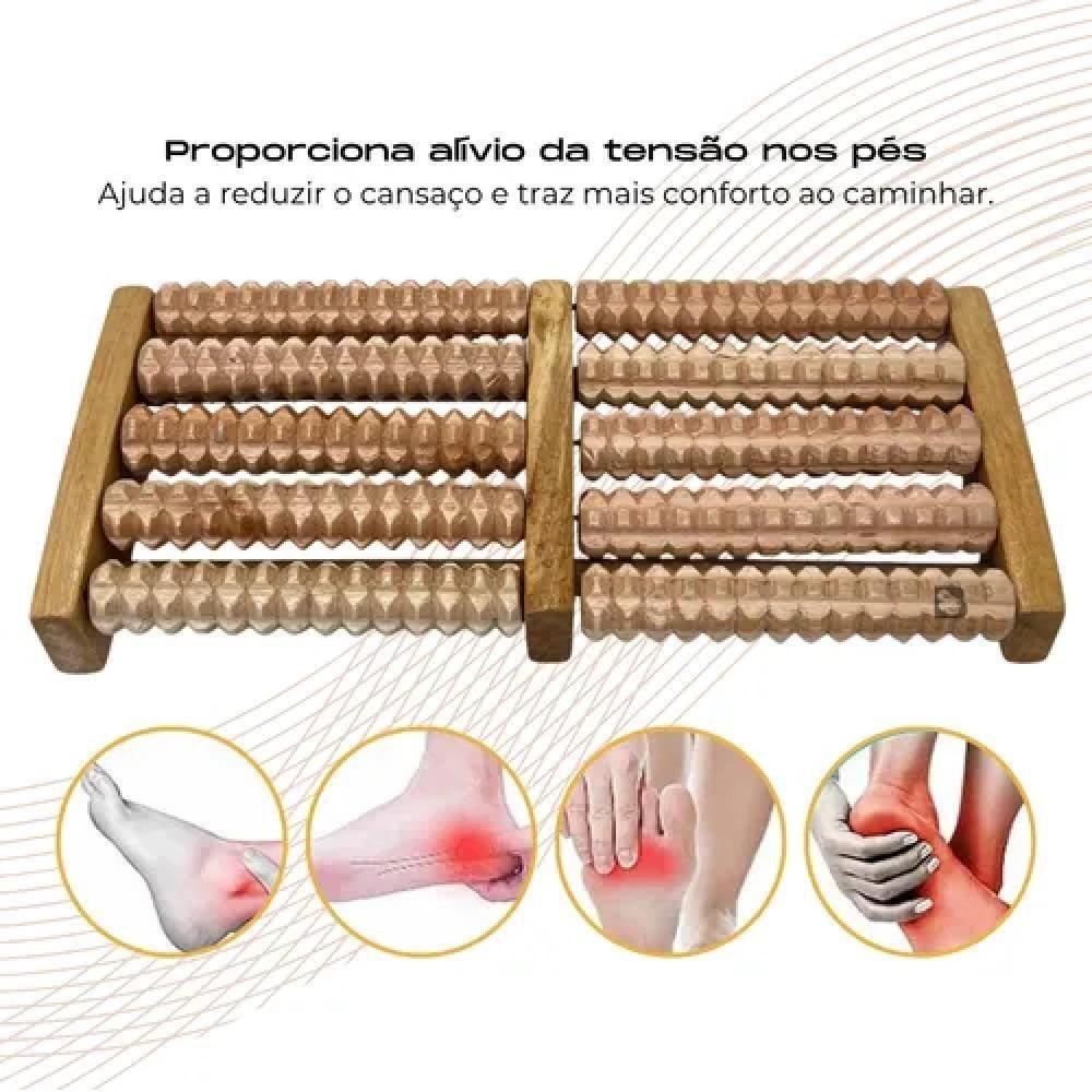 Massageador Pes Coluna Costas Madeira Terapia 10 Rolos Bambu Fisioterapia Alivio Dor Estresse - 4