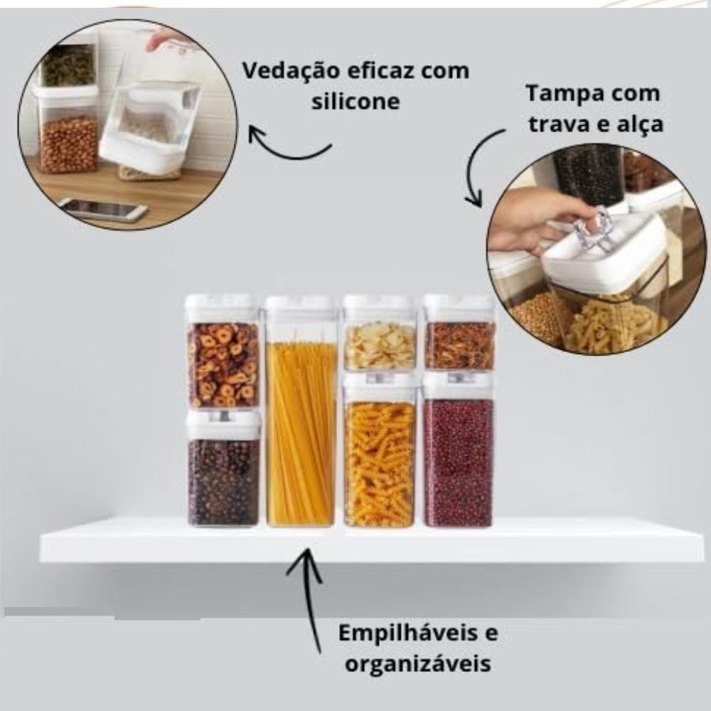 Kit 7 Potes Hermetico Completo 35 Adesivos Conjunto Profissional Cozinha Acrilico Alimentos - 3