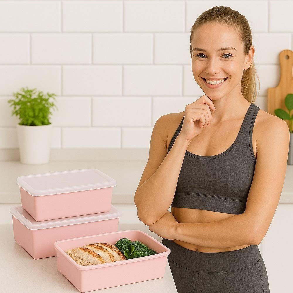 Kit 3 Potes Conjunto Multiuso Cozinha Freezer Microondas Porta Alimentos Frutas Academia Trabalho - 2