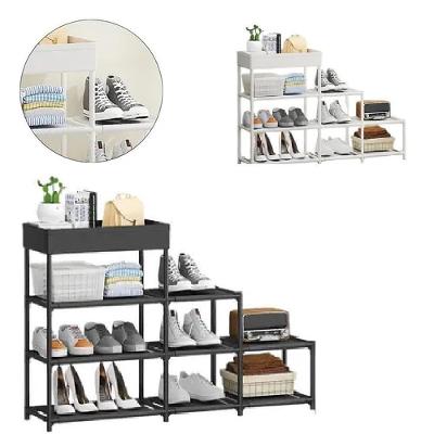 Estante Organizadora Multiuso Rack Sapateira 8 Prateleiras Armario 3 Andares Com Cesto Porta Cor:branco