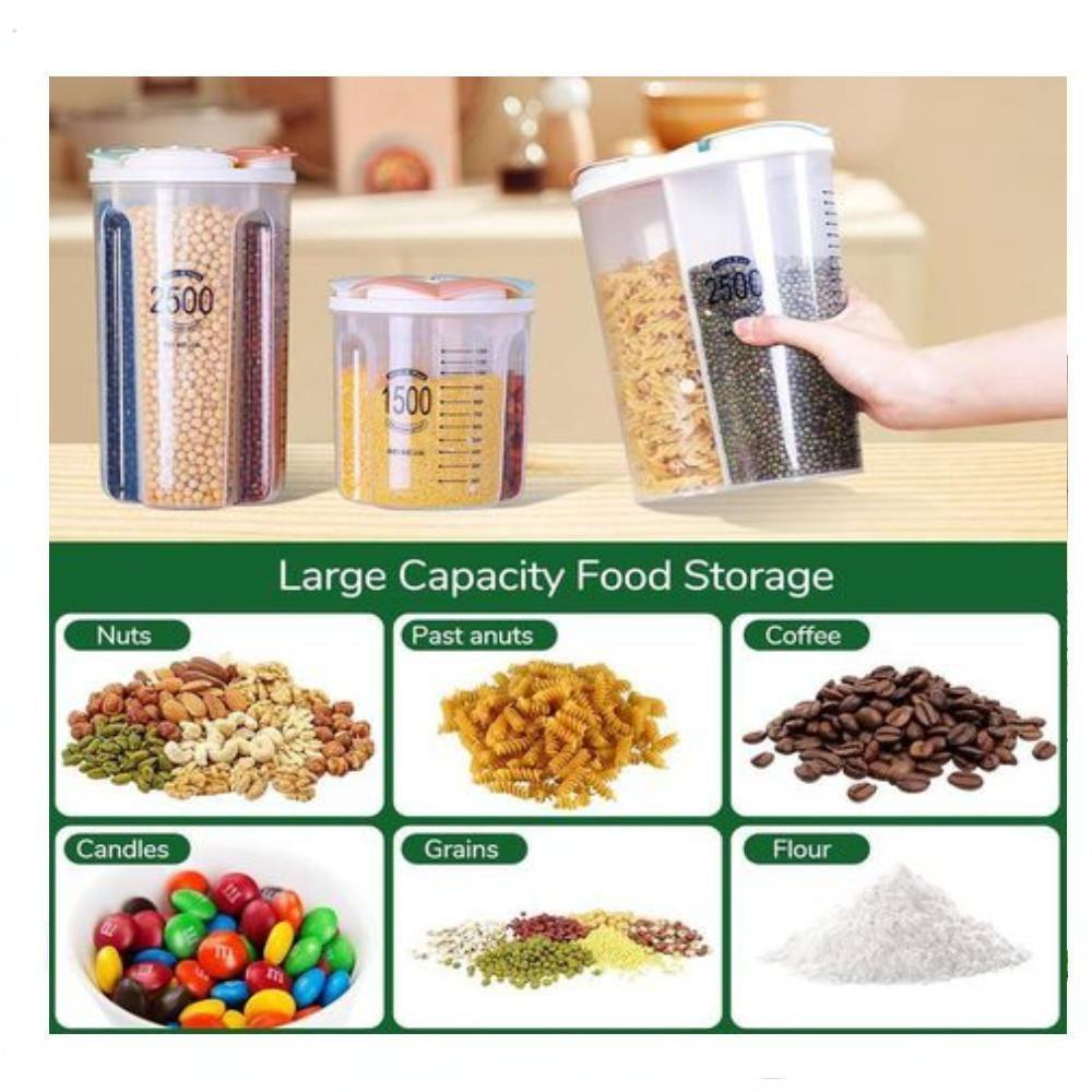 Porta Mantimentos Triplo Pote Alimentos 3 Em 1 Divisorias Dispenser Lavanderia Sabao Em Pó Medidor - 3