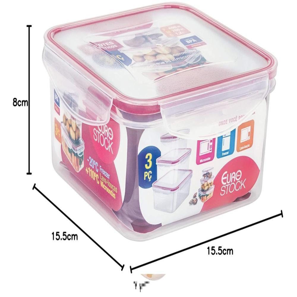 Kit 3 Potes Hermeticos Profissional Freezer Ao Microondas Multitamanhos Organizador Cozinha - 2