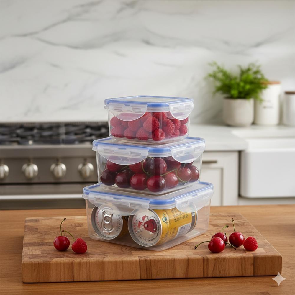 Kit 3 Potes Hermeticos Profissional Freezer Ao Microondas Multitamanhos Organizador Cozinha - 6