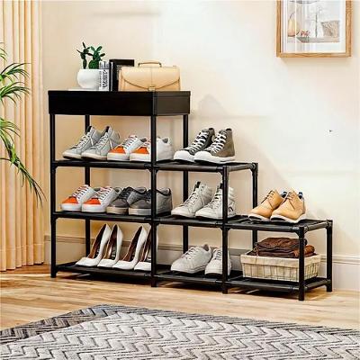 Estante Organizadora Multiuso Rack Sapateira 8 Prateleiras Armario 3 Andares Com Cesto Porta Cor:preto