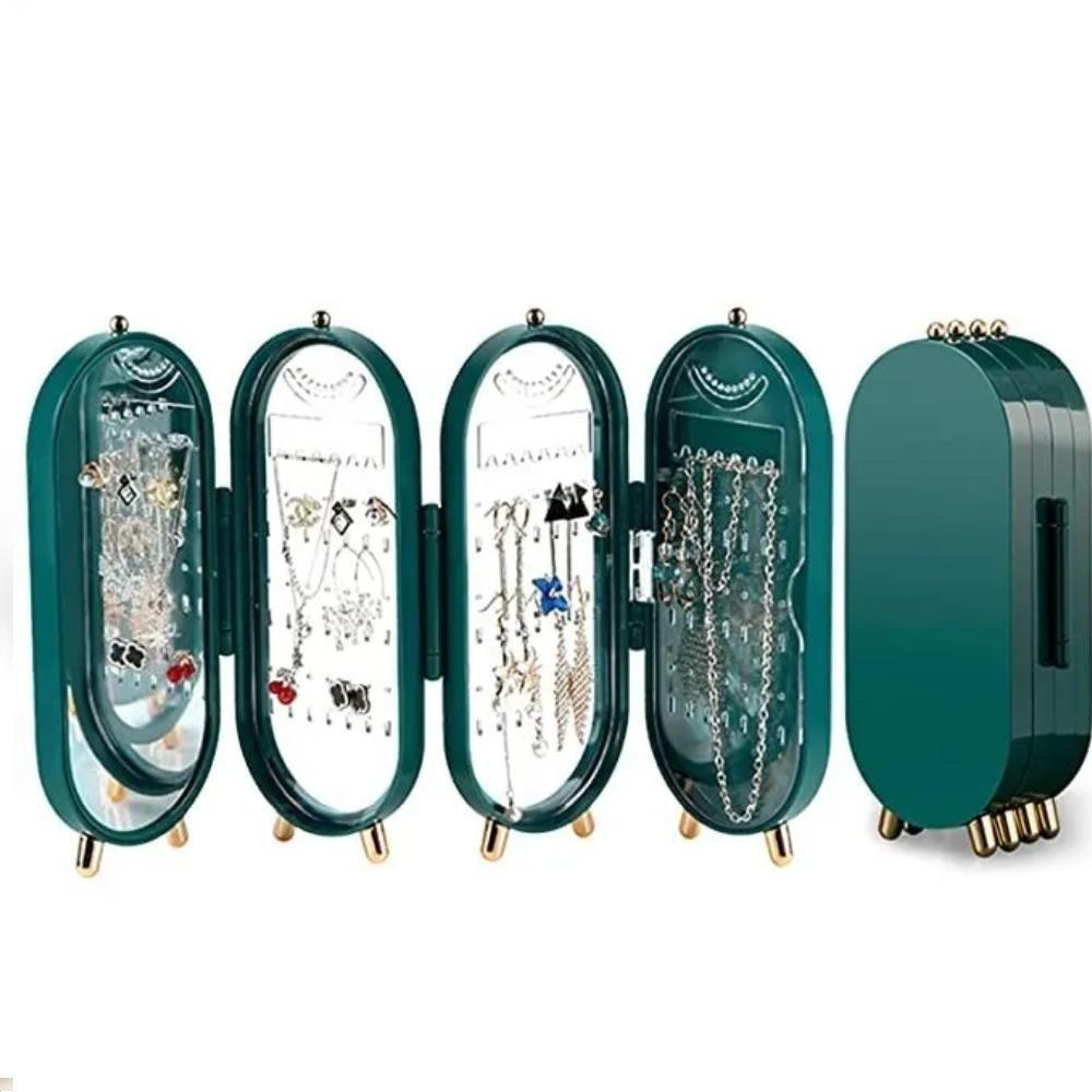 Porta Joias Dobravel Espelho 3 Compartimentos Acrilico Organizador Caixa Armazenadora - 1