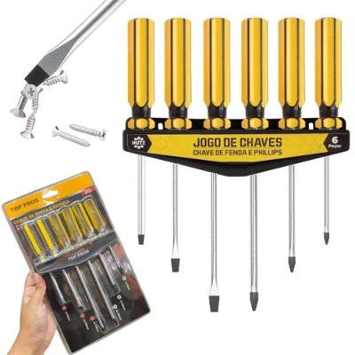 Kit Jogo Chaves Fenda Estrela 6 Peças Imantada Ponta Magnetica Suporte Organizador Profissional