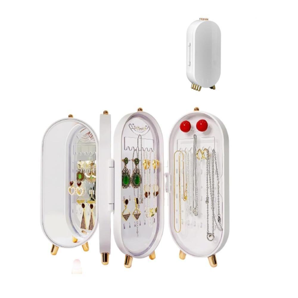 Porta Joias Dobravel Espelho 3 Compartimentos Acrilico Organizador Caixa Armazenadora Branco - 1