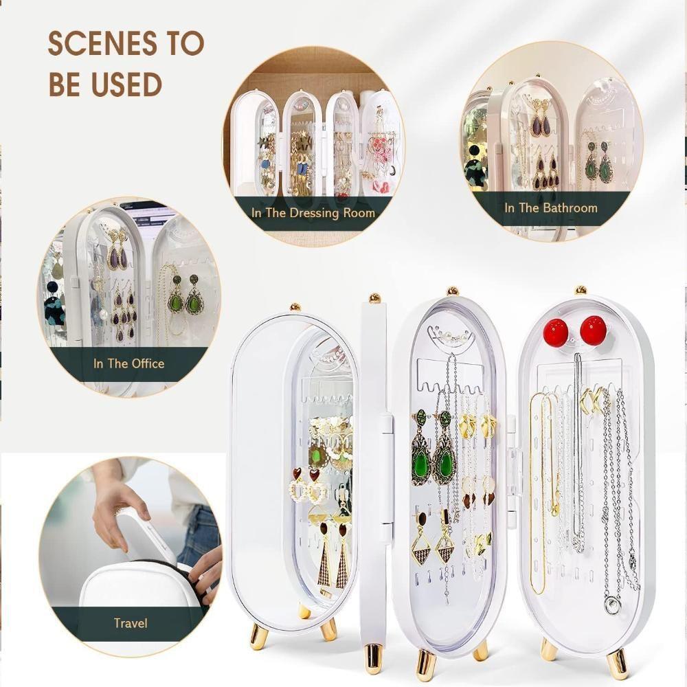 Porta Joias Dobravel Espelho 3 Compartimentos Acrilico Organizador Caixa Armazenadora Branco - 5