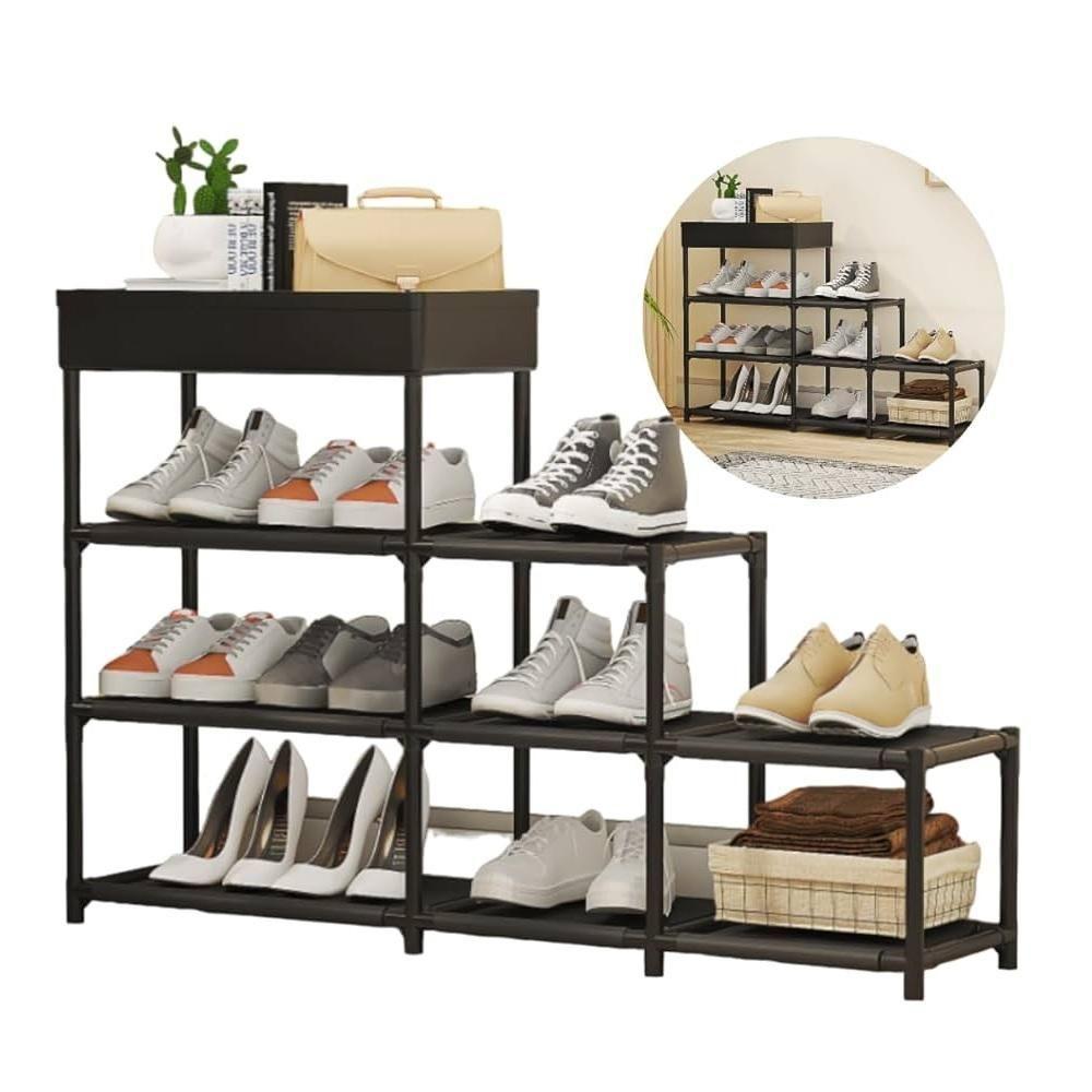 Estante Multiuso Sapateira 8 Prateleiras Cesto Vazado Organizador Quarto Closet Lavanderia Preto - 2