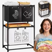 Cesto Lavanderia Triplo Estante Metal Roupa Suja 2 Andares Roupeiro 3 Divisorias Organizador - 3