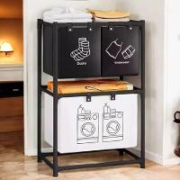 Cesto Lavanderia Triplo Estante Metal Roupa Suja 2 Andares Roupeiro 3 Divisorias Organizador